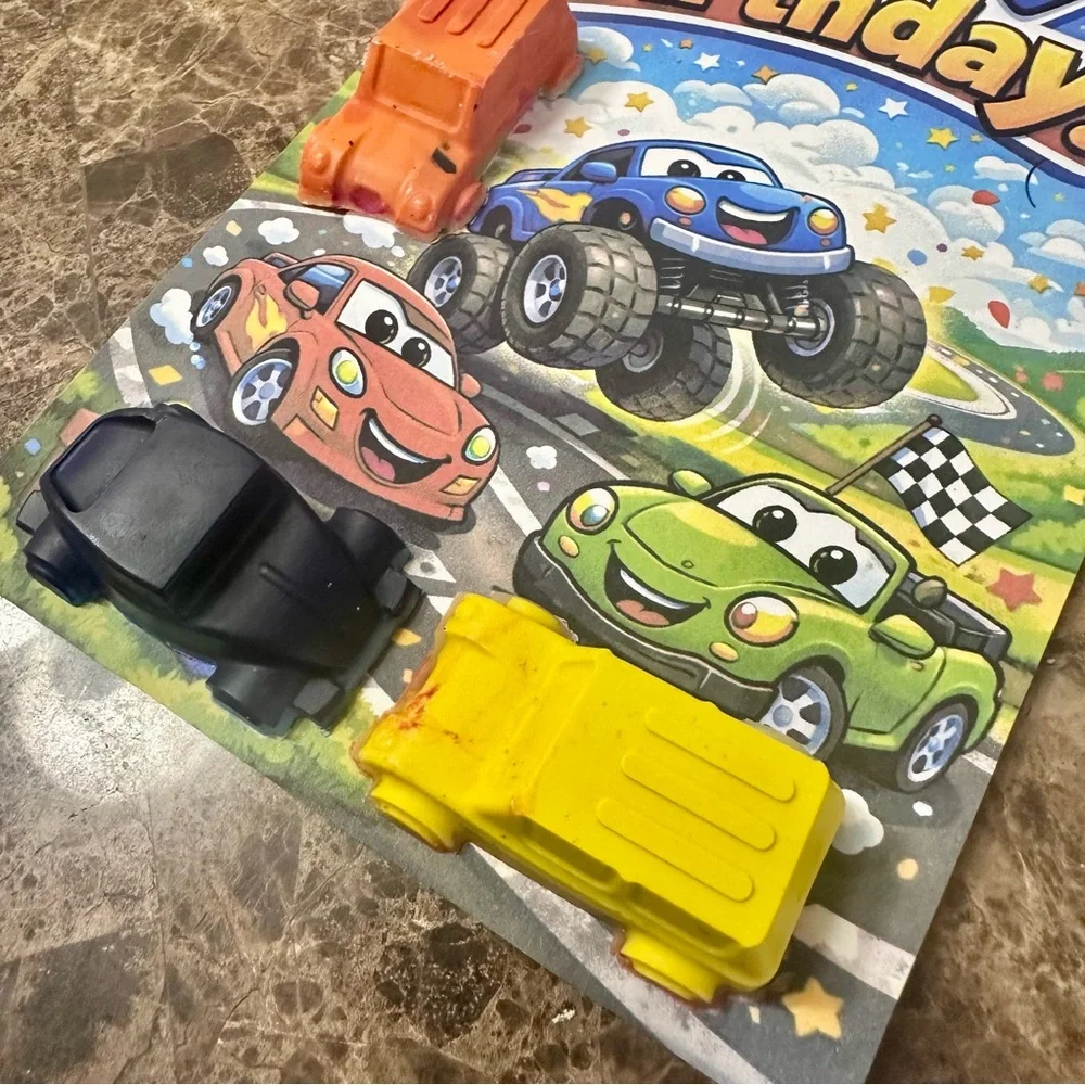 Handmade Blue Car Themed Crayon Birthday Card NEW